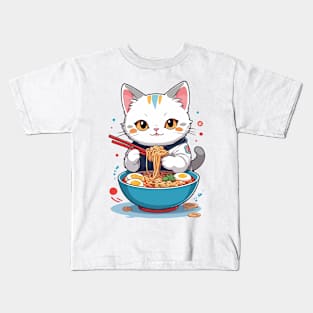 Cute Kawaii Cat Ramen Kids T-Shirt